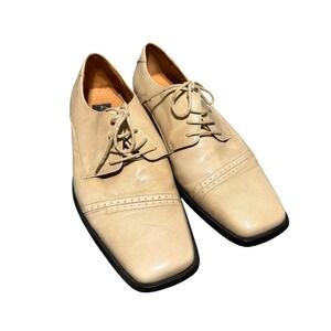La Milano Genuine Leather Lace Up Shoes Cream Off White Men Size 8.5 Cap Toe